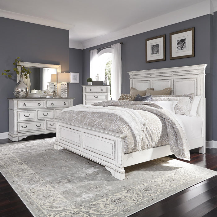 Abbey Park King California Panel Bed, Dresser & Mirror, Chest