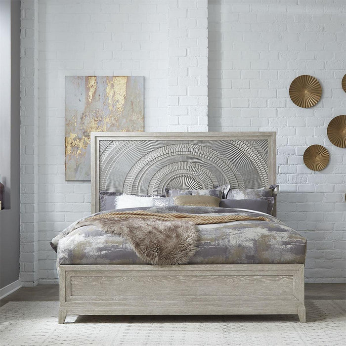 Liberty Furniture Belmar Queen Panel Bed in Washed Taupe and Silver Champagne