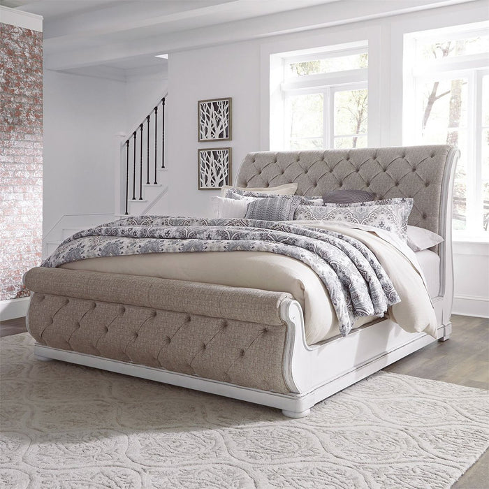 Liberty Magnolia Manor Queen Upholstered Sleigh Bed in Antique White - J. Patrick’s Furniture (Pooler, GA)