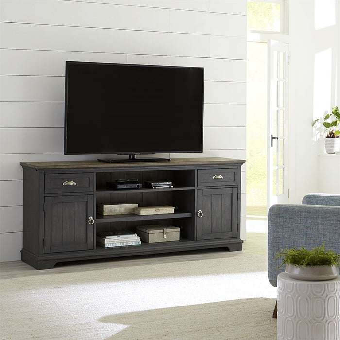 Liberty Furniture Ocean Isle Entertainment Center with Piers in Slate with Weathered Pine - J. Patrick’s Furniture (Pooler, GA)