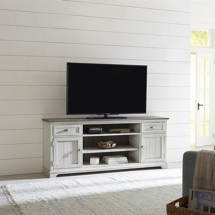 Liberty Furniture Ocean Isle Entertainment Center with Piers in Antique White with Weathered Pine 303W-ENTW-ECP - J. Patrick’s Furniture (Pooler, GA)