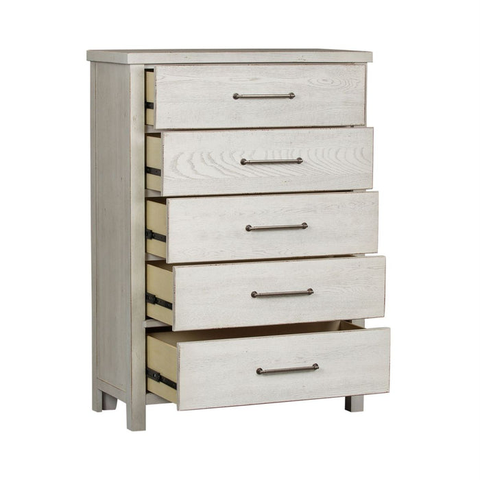 Liberty Modern Farmhouse 5 Drawer Chest in White - J. Patrick’s Furniture (Pooler, GA)