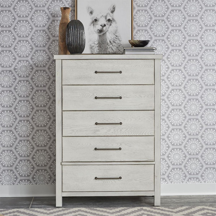 Liberty Modern Farmhouse 5 Drawer Chest in White - J. Patrick’s Furniture (Pooler, GA)