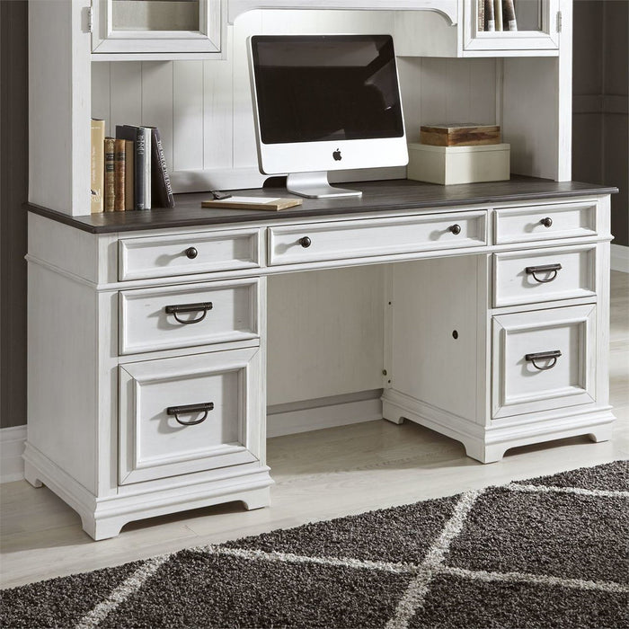 Liberty Allyson Park Jr. Executive Credenza with Hutch in Wirebrushed White - J. Patrick’s Furniture (Pooler, GA)