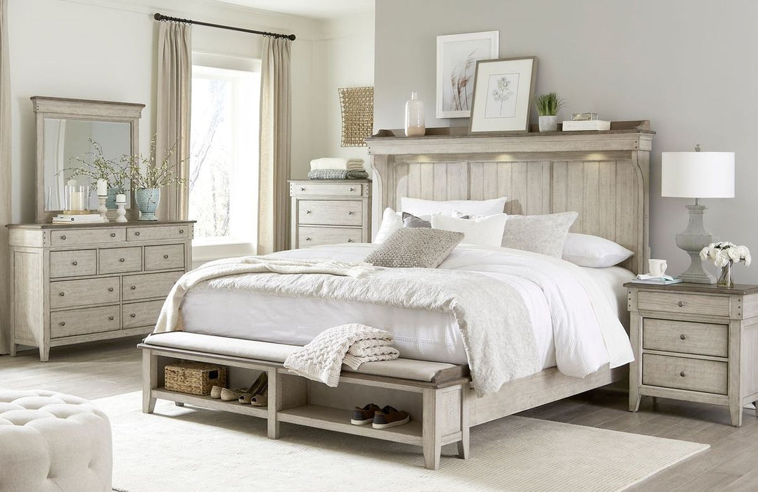 Liberty Furniture Ivy Hollow Queen Mantle Storage Bed in Weathered Linen - J. Patrick’s Furniture (Pooler, GA)