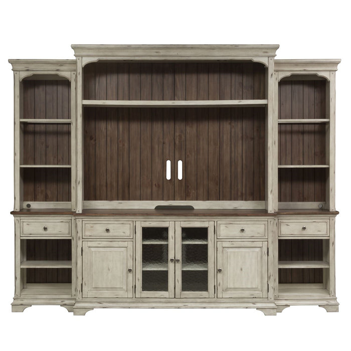 Liberty Morgan Creek Entertainment TV Stand in Antique White Finish with Wire Brushed Tobacco Accents - J. Patrick’s Furniture (Pooler, GA)