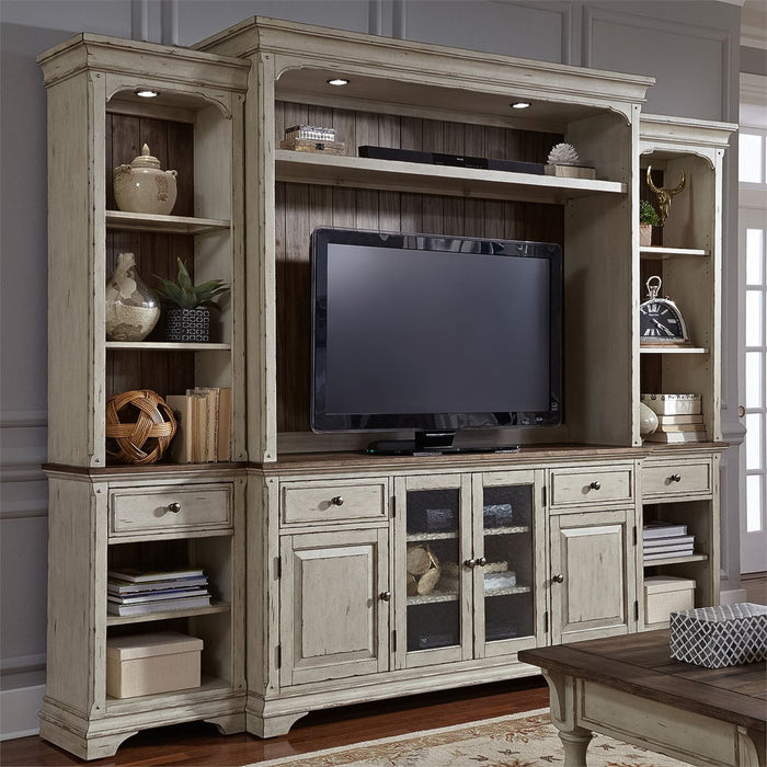 Liberty Morgan Creek Entertainment TV Stand in Antique White Finish with Wire Brushed Tobacco Accents - J. Patrick’s Furniture (Pooler, GA)