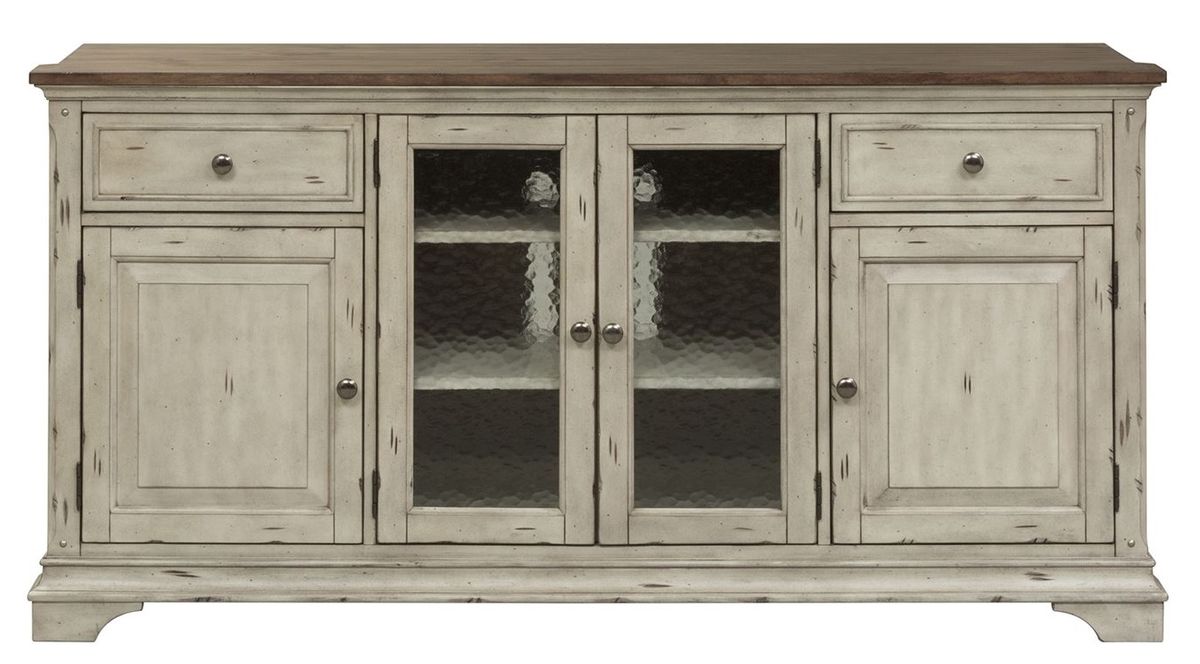 Liberty Morgan Creek 68" Entertainment TV Stand with Hutch in Antique White - J. Patrick’s Furniture (Pooler, GA)