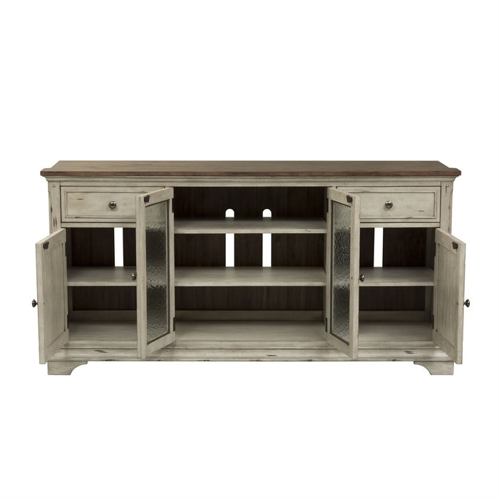 Liberty Morgan Creek Entertainment TV Stand in Antique White Finish with Wire Brushed Tobacco Accents - J. Patrick’s Furniture (Pooler, GA)