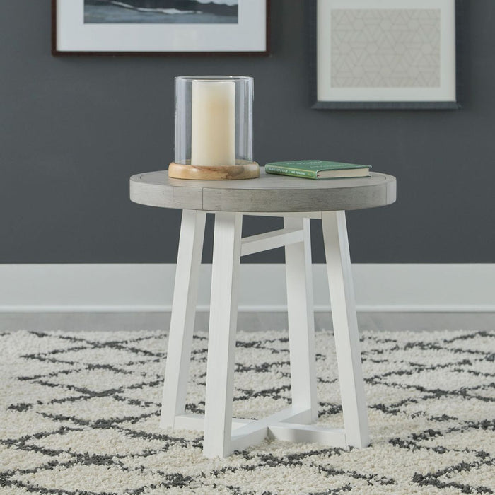 Liberty Furniture Palmetto Heights Round End Table in Shell White & Driftwood - J. Patrick’s Furniture (Pooler, GA)