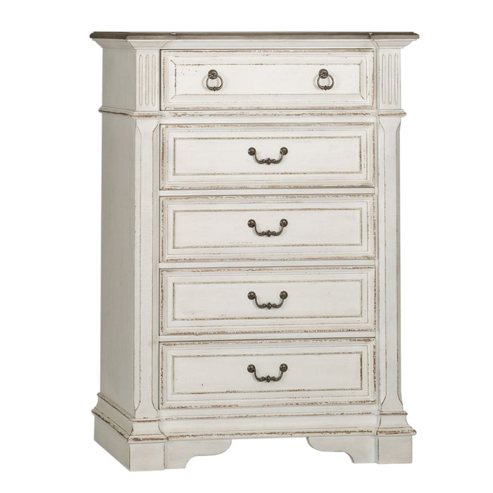 Abbey Park Queen Uph Sleigh Bed, Dresser & Mirror, Chest, Night Stand