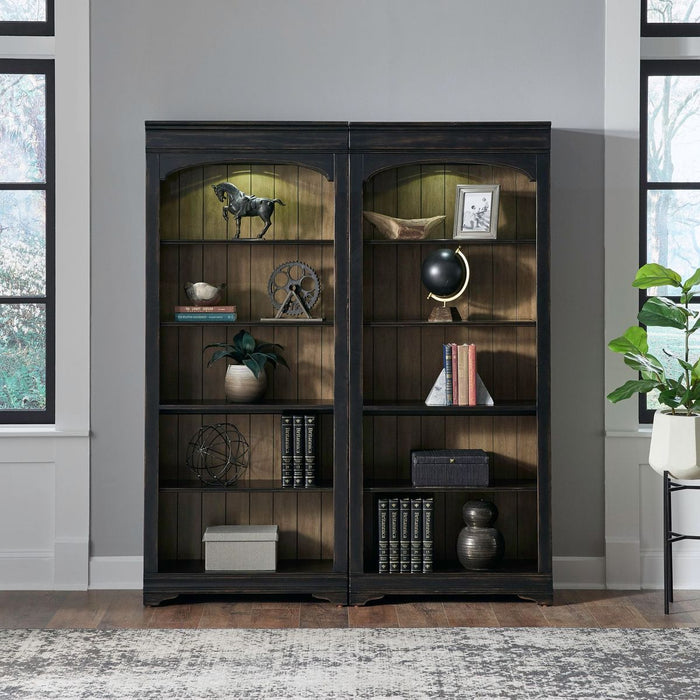 Liberty Furniture Meritage 2pc Bunching Bookcase in Aged Charcoal w/ Rub Thru/Caramel - J. Patrick’s Furniture (Pooler, GA)