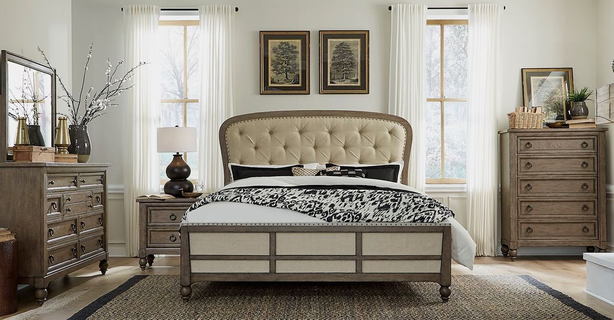 Liberty Furniture Americana Farmhouse Queen Shelter Bed in Dusty Taupe and Black - J. Patrick’s Furniture (Pooler, GA)