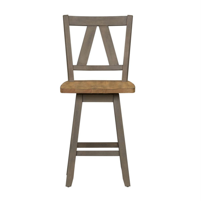 Liberty Furniture Lindsey Farm Counter Height Swivel Chair (RTA) in Gray and Sandstone (Set of 2) - J. Patrick’s Furniture (Pooler, GA)