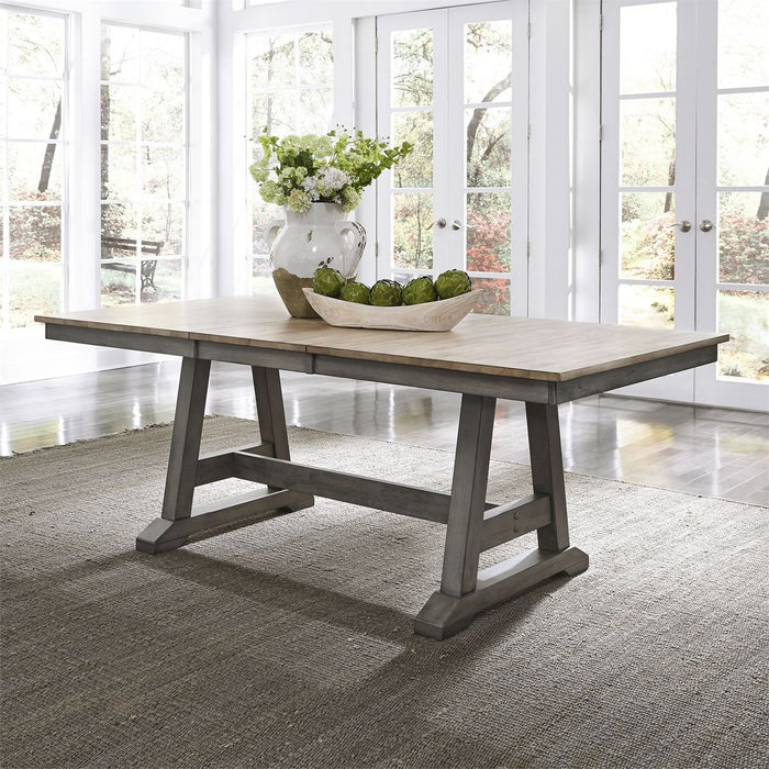 Liberty Furniture Lindsey Farm Trestle Dining Table in Gray and Sandstone - J. Patrick’s Furniture (Pooler, GA)
