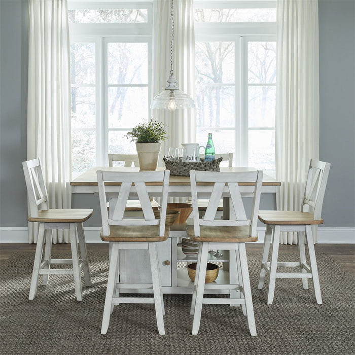 Liberty Furniture Lindsey Farm Counter Height Swivel Chair (RTA) in Weathered White & Sandstone (Set of 2) - J. Patrick’s Furniture (Pooler, GA)