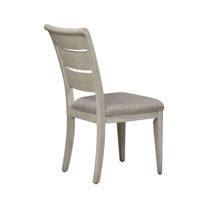 Liberty Furniture Farmhouse Reimagined Ladder Back Upholstered Side Chair (RTA) in Antique White (Set of 2) - J. Patrick’s Furniture (Pooler, GA)