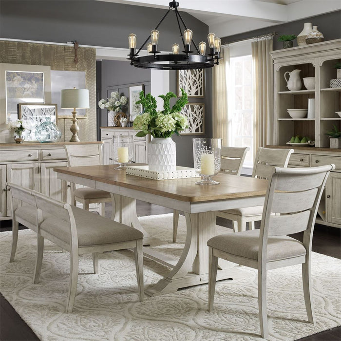 Liberty Furniture Farmhouse Reimagined Upholstered Bench (RTA) in Antique White - J. Patrick’s Furniture (Pooler, GA)