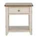 Liberty Farmhouse Reimagined End Table with Basket in Antique White - J. Patrick’s Furniture (Pooler, GA)