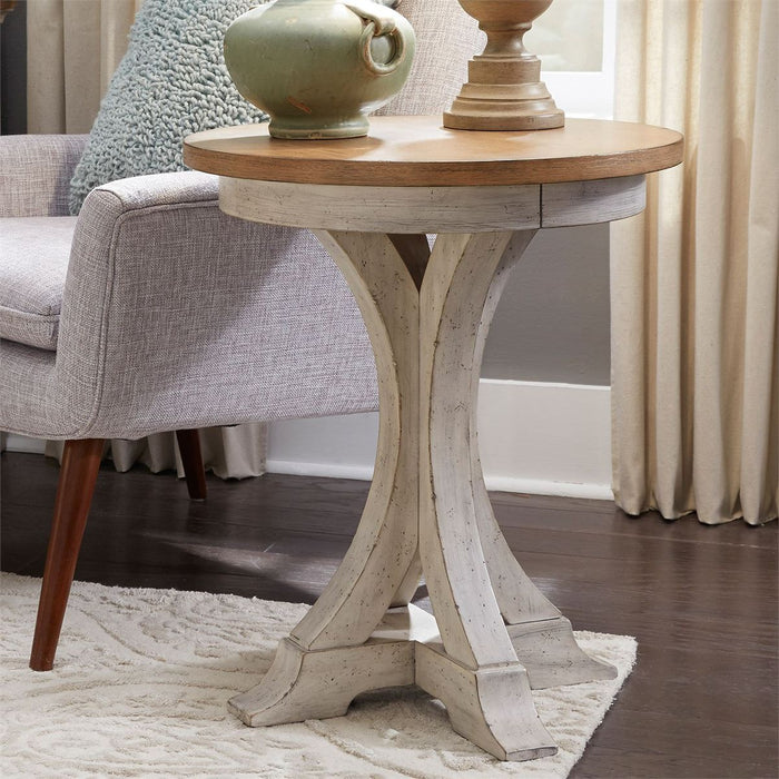 Liberty Farmhouse Reimagined Round Chair Side Table in Antique White - J. Patrick’s Furniture (Pooler, GA)