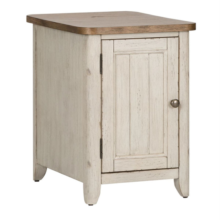 Liberty Farmhouse Reimagined Door Chair Side Table w/ Charging in Antique White - J. Patrick’s Furniture (Pooler, GA)