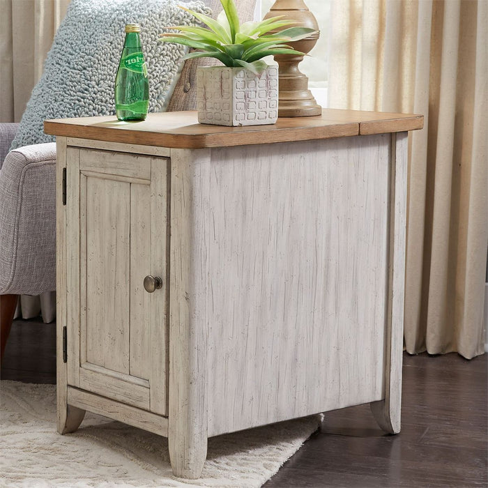 Liberty Farmhouse Reimagined Door Chair Side Table w/ Charging in Antique White - J. Patrick’s Furniture (Pooler, GA)