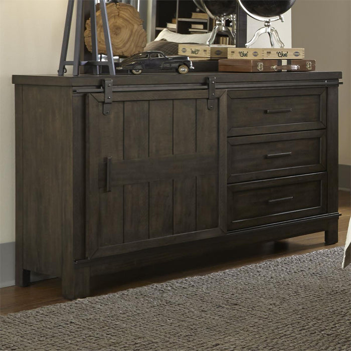 Liberty Furniture Thornwood Hills Barn Door Dresser in Rock Beaten Gray - J. Patrick’s Furniture (Pooler, GA)