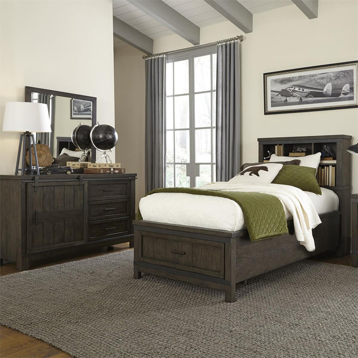 Liberty Furniture Thornwood Hills Twin Bookcase Bed in Rock Beaten Gray - J. Patrick’s Furniture (Pooler, GA)