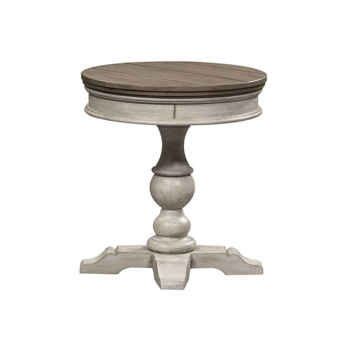 Liberty Heartland Round Pedestal Chair Side Table in Antique White - J. Patrick’s Furniture (Pooler, GA)