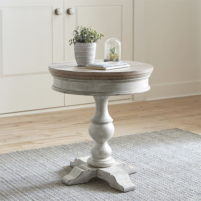 Liberty Heartland Round Pedestal Chair Side Table in Antique White - J. Patrick’s Furniture (Pooler, GA)