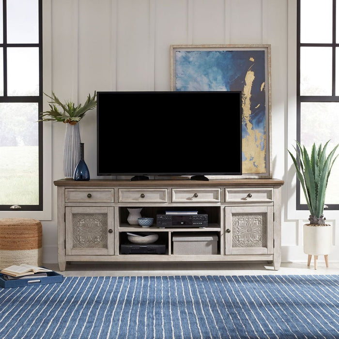 Liberty Heartland 76" Tile TV Console in Antique White - J. Patrick’s Furniture (Pooler, GA)