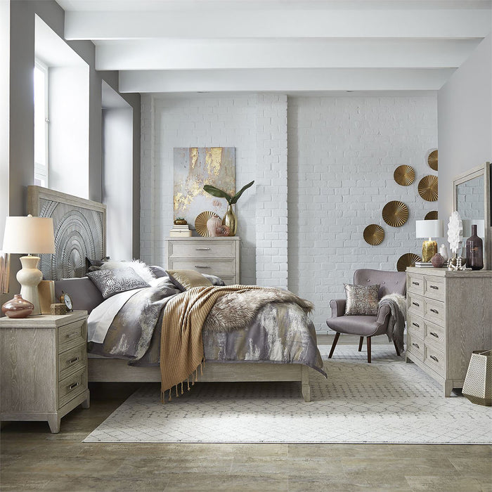 Liberty Furniture Belmar Queen Panel Bed in Washed Taupe and Silver Champagne - J. Patrick’s Furniture (Pooler, GA)