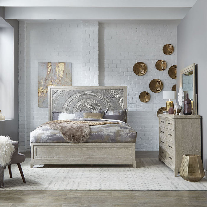 Liberty Furniture Belmar Queen Panel Bed in Washed Taupe and Silver Champagne - J. Patrick’s Furniture (Pooler, GA)