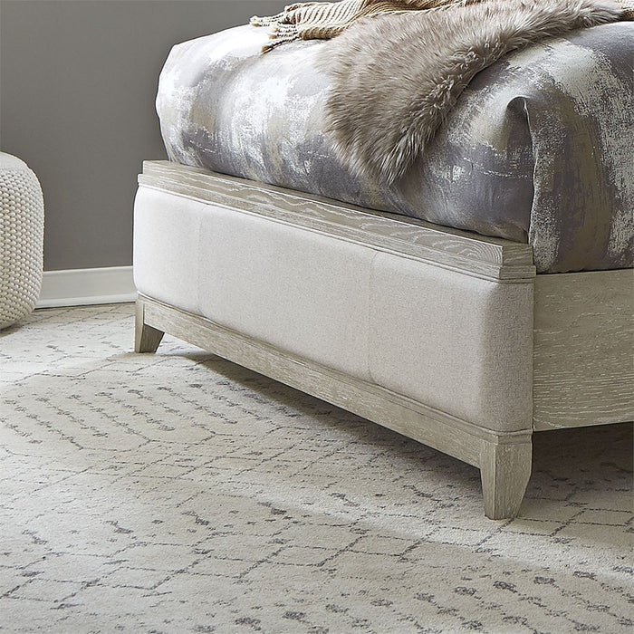 Liberty Furniture Belmar Queen Upholstered Sleigh Bed in Washed Taupe and Silver Champagne - J. Patrick’s Furniture (Pooler, GA)