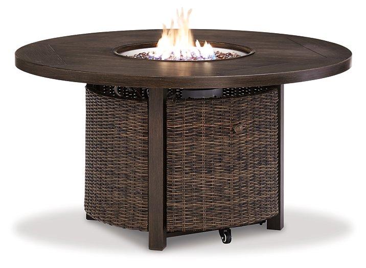 Paradise Trail Paradise Trail Fire Pit Table with 4 Nuvella Swivel Lounge Chairs - J. Patrick’s Furniture (Pooler, GA)