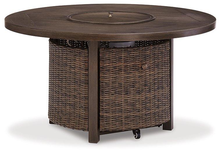 Paradise Trail Paradise Trail Fire Pit Table with 4 Nuvella Swivel Lounge Chairs - J. Patrick’s Furniture (Pooler, GA)