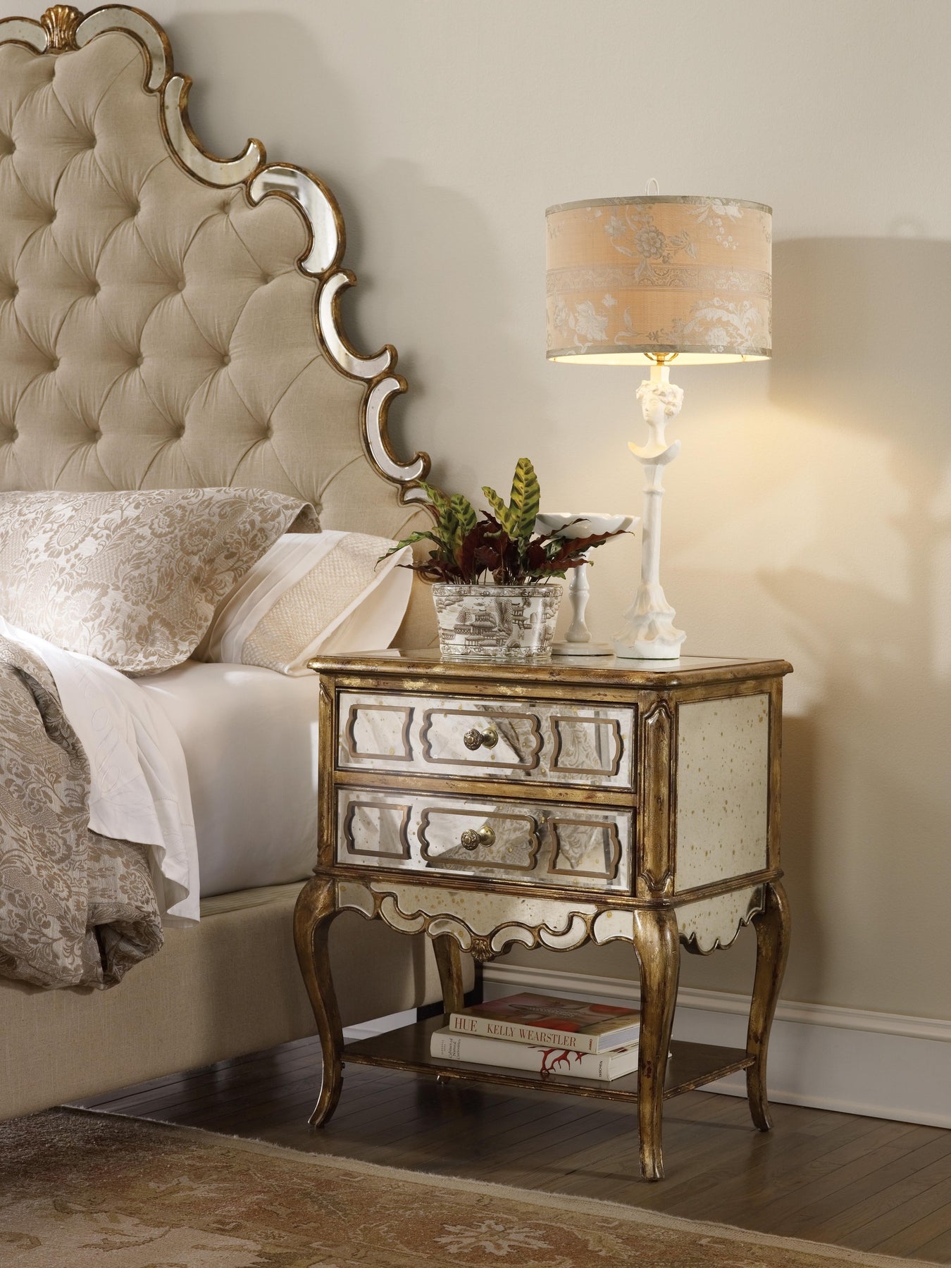 Birch Veneers with Antique Mirror and Metal