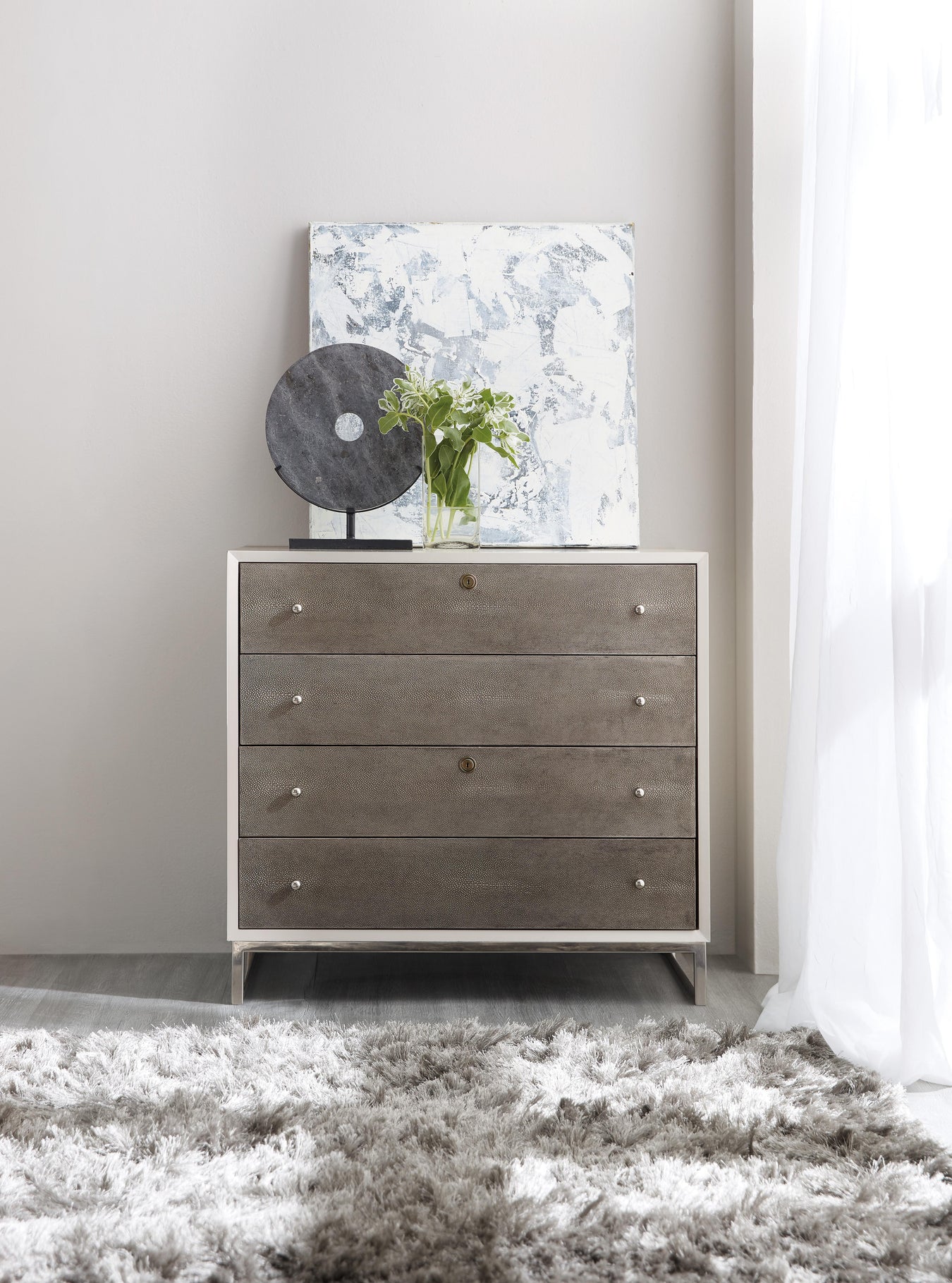 Faux Shagreen and Polished Stainless Steel