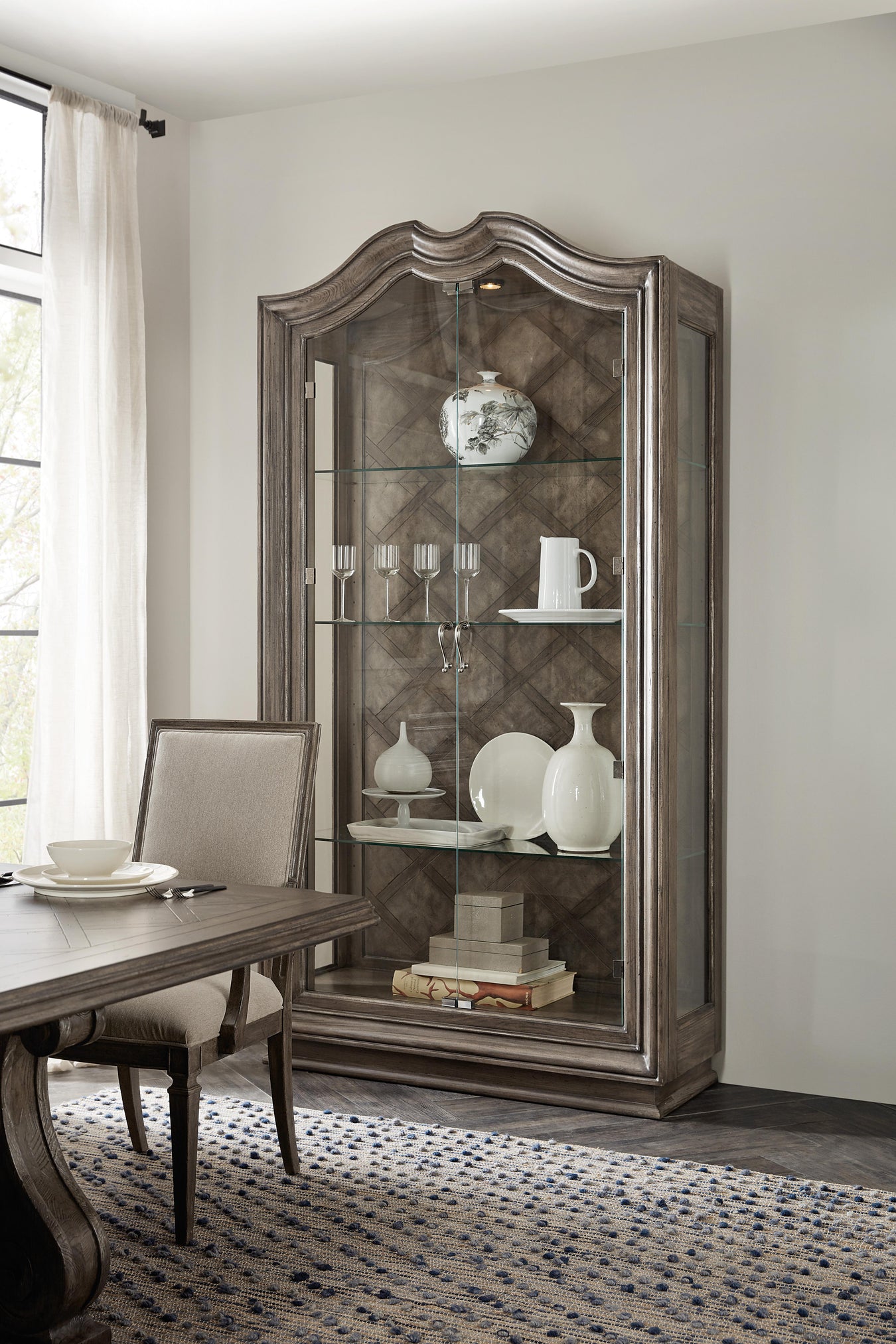 Quartered Oak and Flat Cut Primavera Veneers and Glass