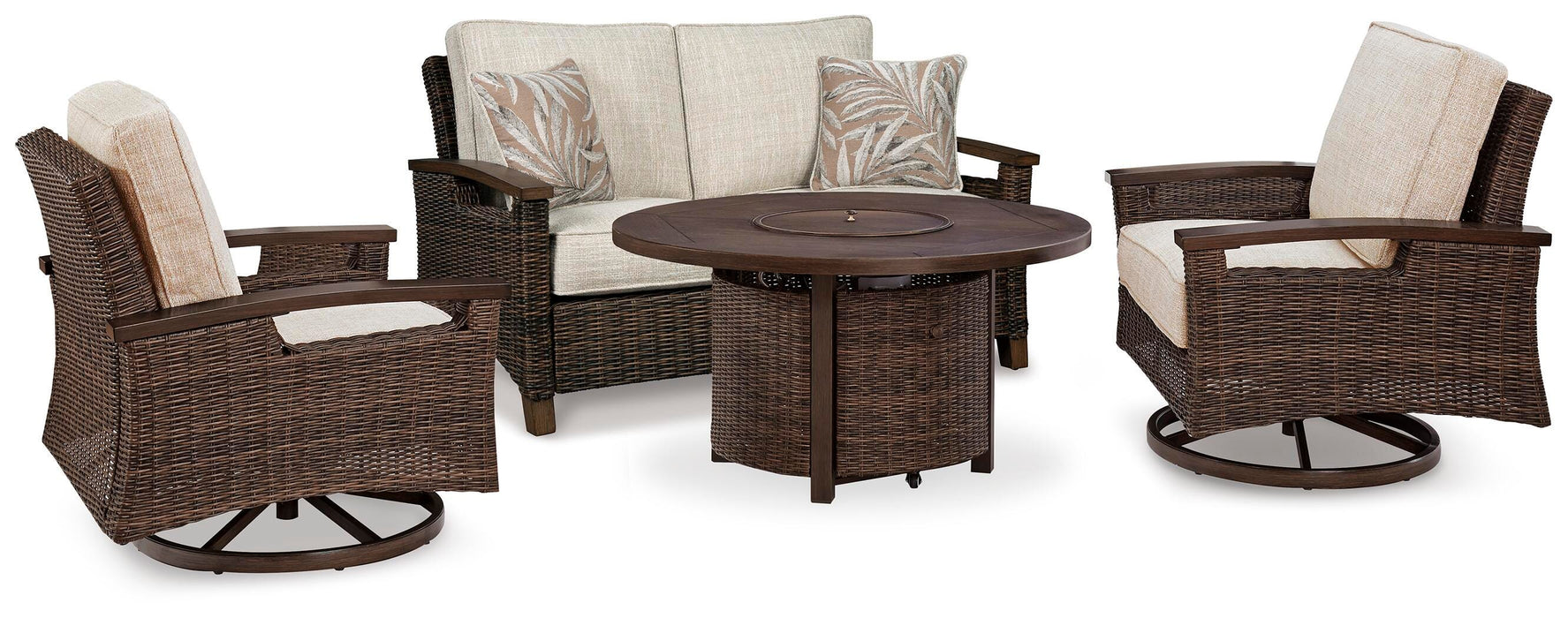 Paradise Trail Outdoor Loveseat, Lounge Chairs and Fire Pit Table