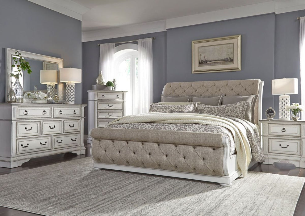 Liberty Furniture Abbey Park Upholstered Queen Sleigh Bed in Antique White - J. Patrick’s Furniture (Pooler, GA)